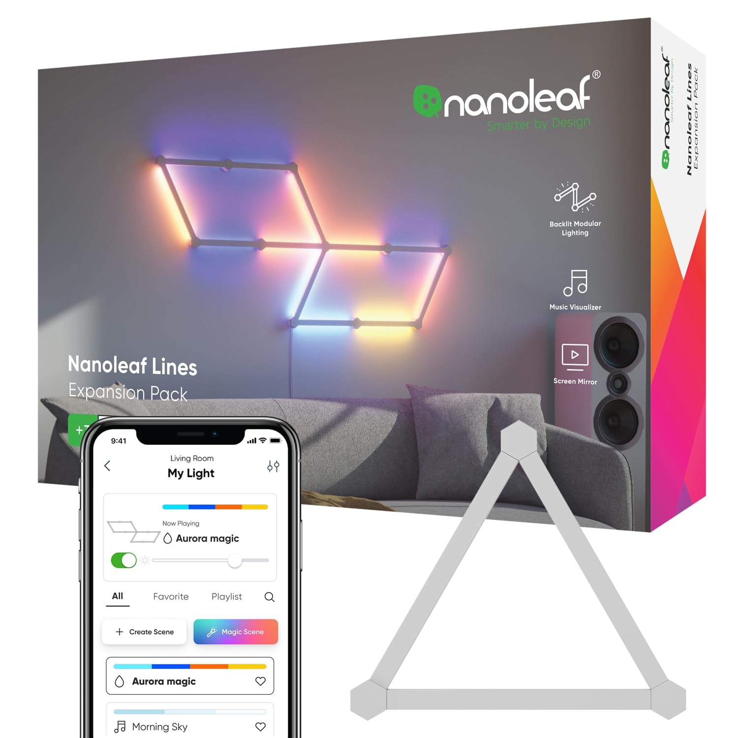 Nanoleaf Lines Wifi Smart Rgbw 16M+ Color Led Dimmable Gaming And Home Decor Wall Lights Expansion Pack (3 Led Light Lines) (60 