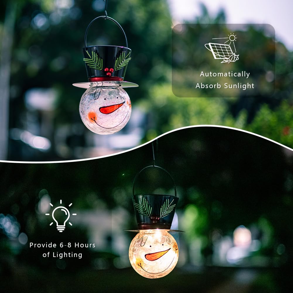 Starsoul Solar Lanterns 2 Pack - Waterproof Snowman Lights for Garden, Patio, Xmas Decor - Small Leaf Design
