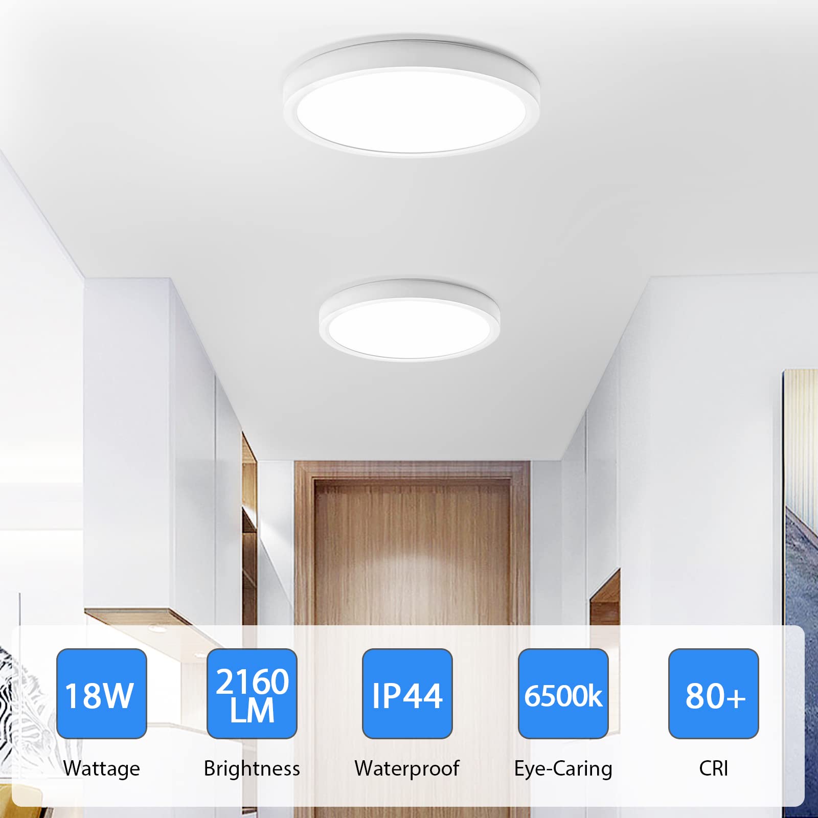 MOONSEA LED Flush Mount Ceiling Light, 7 inch, 6500K Daylight, White, Model BG-LT0116, Super Slim Design for Bedroom, Living Room, Dining Room