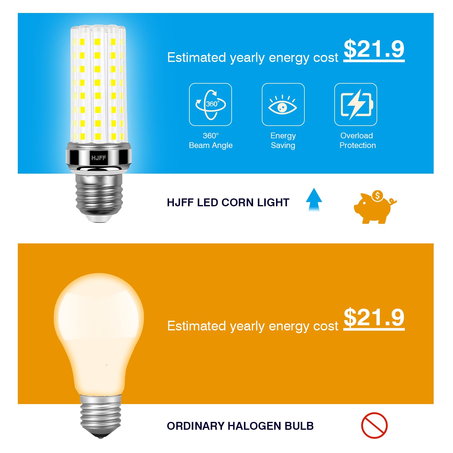 HJFF 6 Pack LED Corn Light Bulb 20W E26/E27 2500 Lumen 5000K Cool Daylight Yellow Non-Dimmable for Home Garage Indoor Outdoor