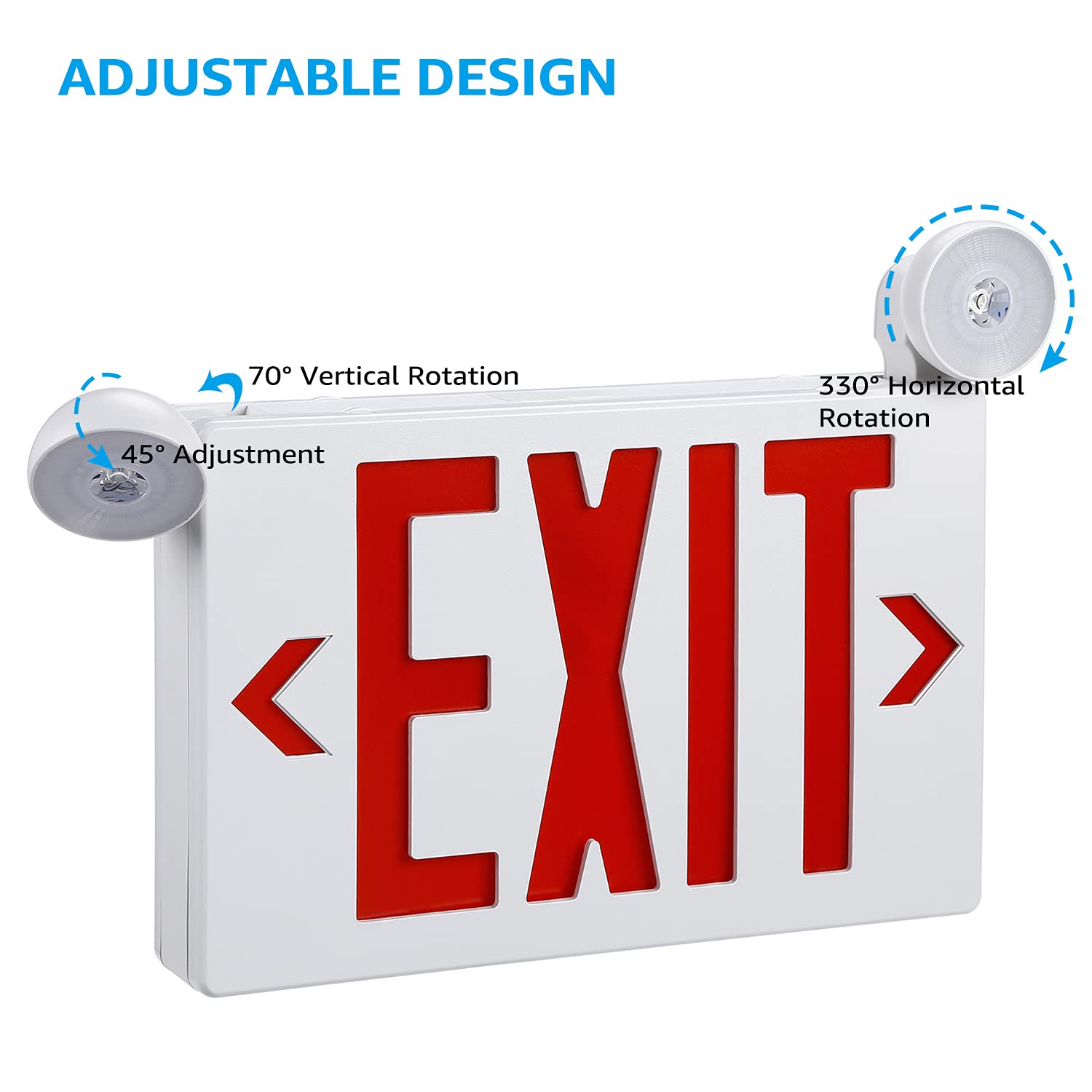 Torchstar Red Led Exit Sign With Emergency Lights, Ul 924, Emergency Exit Light With Battery Backup, Adjustable Heads, Fire Exit Sign With Lights, Double Face, Ac 120/277V, Damp Location, Pack Of 4