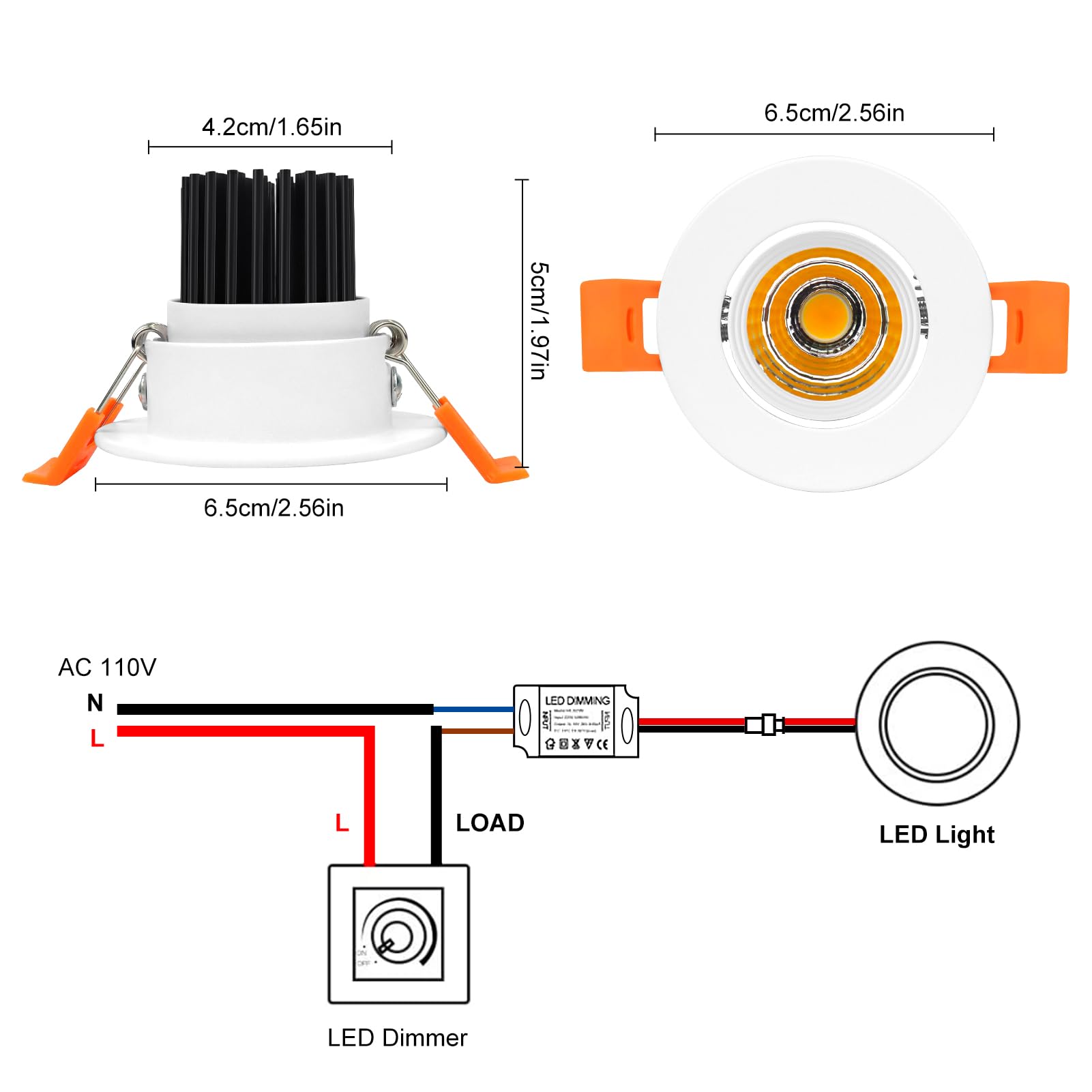 inShareplus 2 Inch LED Downlight, 3W Recessed Lighting COB Dimmable, 3000K Warm White, CRI80, Ceiling Lights with LED Driver, 6
