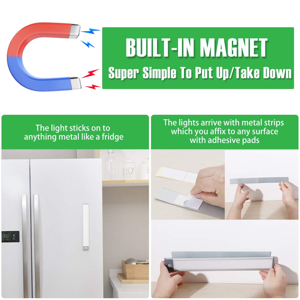 Rechargeable Motion Sensor Led Lights Ultra Thin Softer Under Counter 54-Led Closet Lighting Battery Operated Wireless Kitchen U