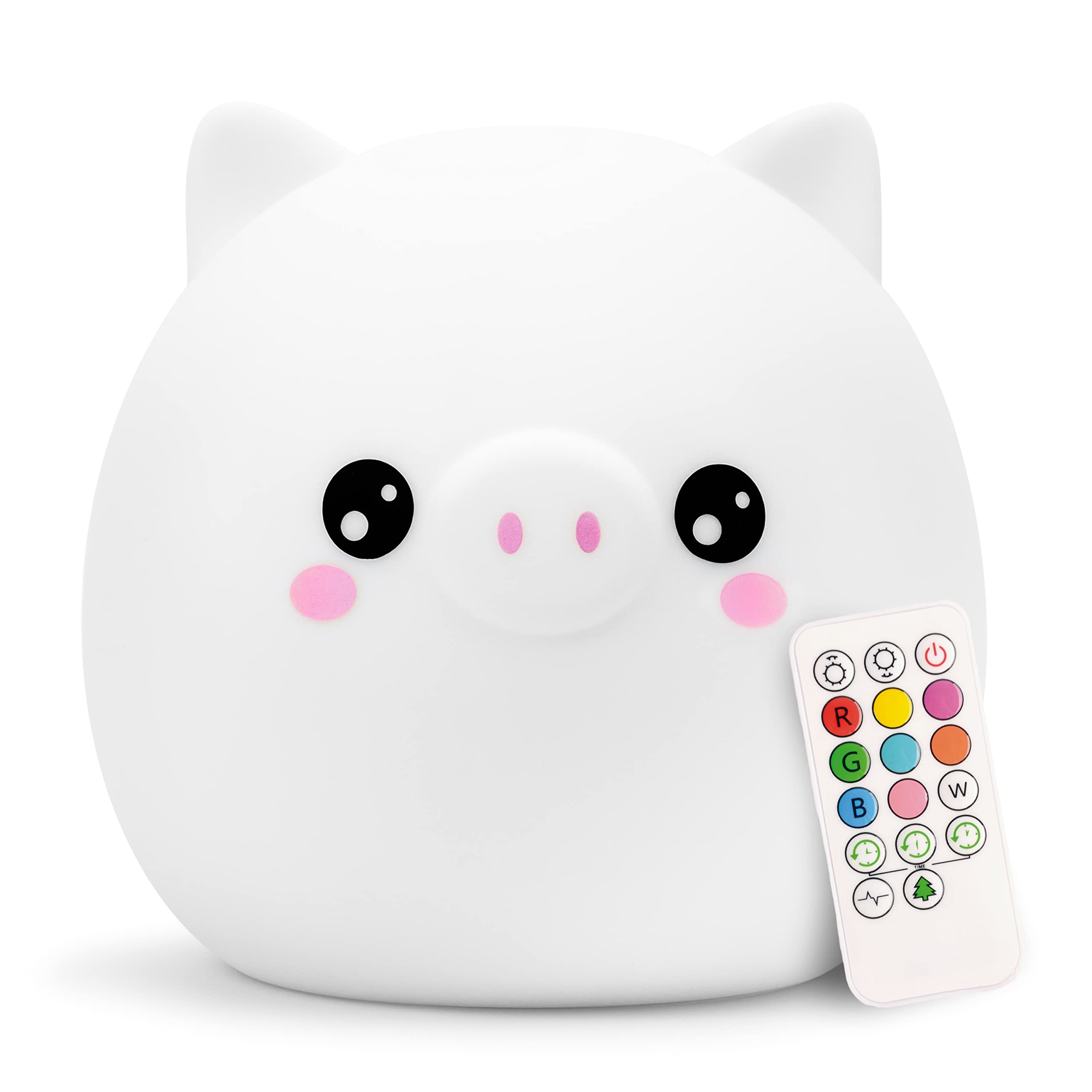 Lumipets Kawaii Pig Night Light, Silicone Rubber Material, Multicolor, USB Rechargeable, Remote Control, 12 Hour Battery Life, 60 Minute Auto-Shutoff Timer, Great For Kids Bedrooms