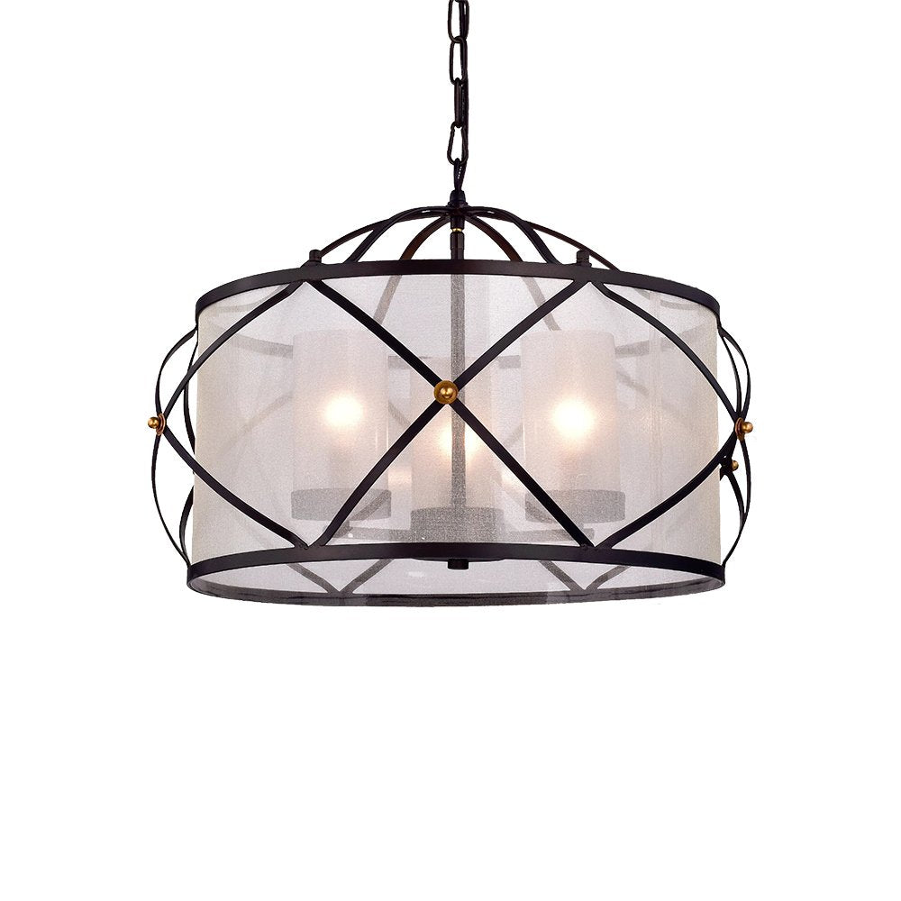 Warehouse Of Tiffany Omolara 21&quot; Antique Bronze Circular Pendant Light, White, Metal