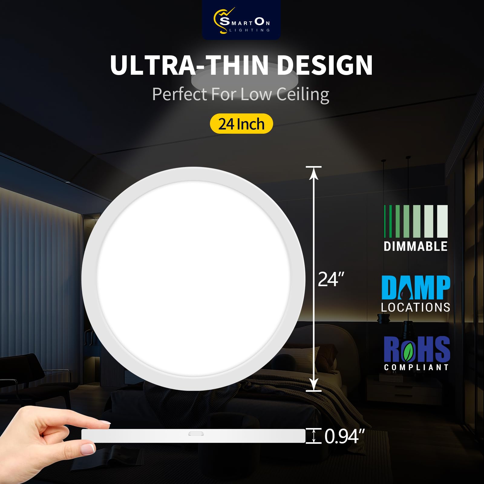 Mw Led Flush Mount Ceiling Light, 24 Inch Kitchen Light Fixtures,5 Color Temperatures Adjustable(2700K/3000K/3500K/4000K/5000K),