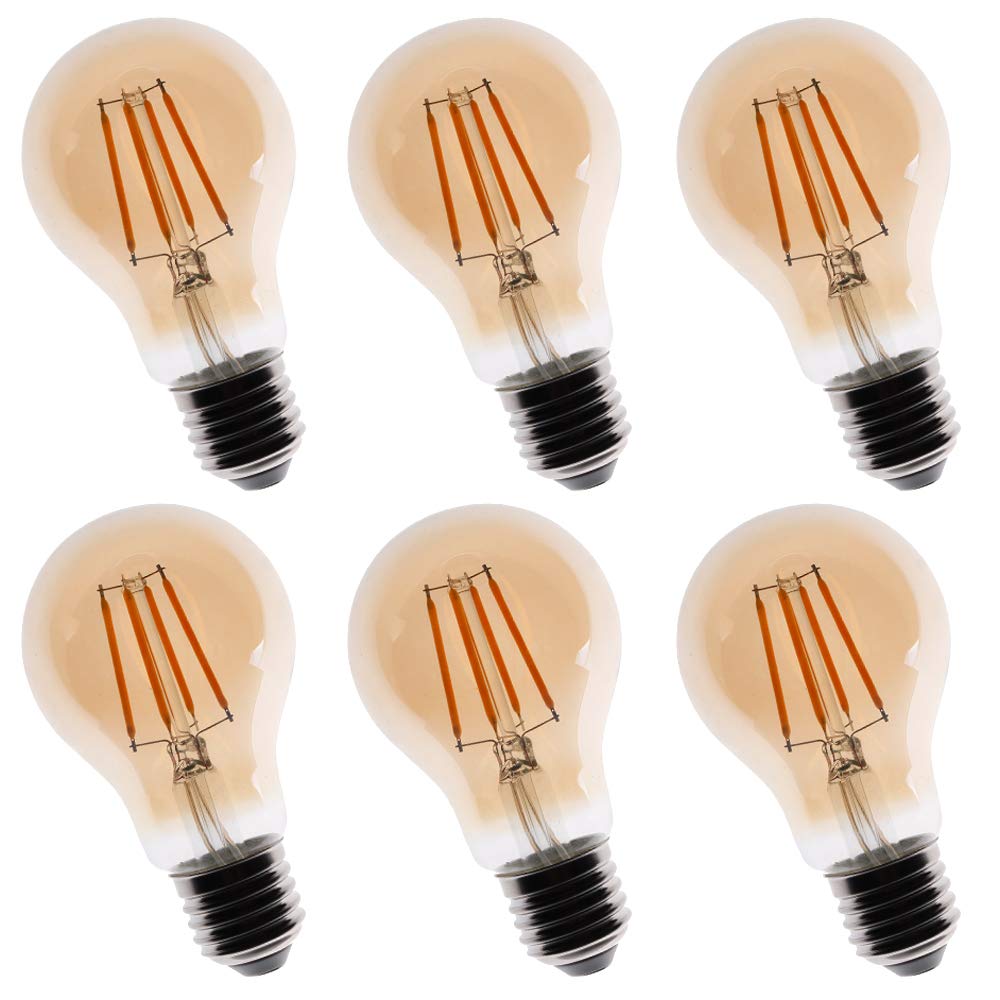 Vintage LED Edison Light Bulbs, A19 Edison Bulbs, 4W Equivalent to 40W, 2200K Warm White, Antique Dimmable LED Filament Bulb, Am