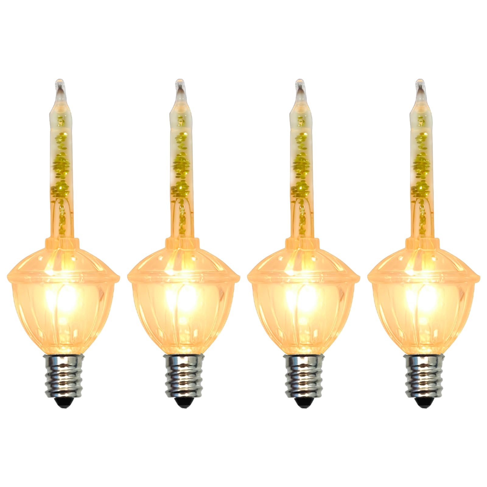 Romasaty Christmas Replacement Bubble Lights, 4 Pack Clear Bulb Gold Glitter Light Bulbs - C7/E12 Candelabra Base Christmas Tree