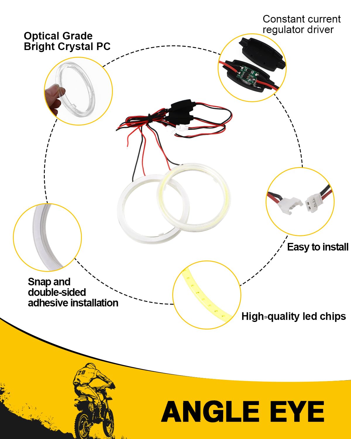 Qasim 2 Pcs White 80MM Car Angel Eyes Halo Rings COB Light Circle Ring LED Fog Light Bulbs DRL Lamp with Plastic Cover 12V 24V