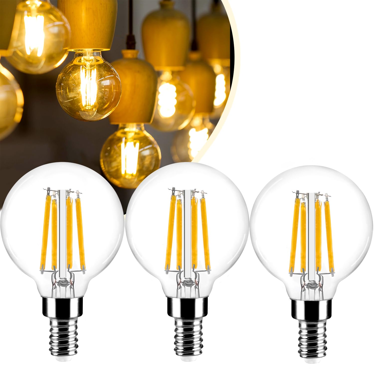 Ivyemons G16.5 LED Bulb 60w Dimmable 2700k Warm White 5W 120V  3 Pack High Output Led G16.5 Clear Globe Bulb  No Flicker G 16.5 Round Bulb E12 Candelabra Base Clear Glass for Indoor/Outdoor Lighting.