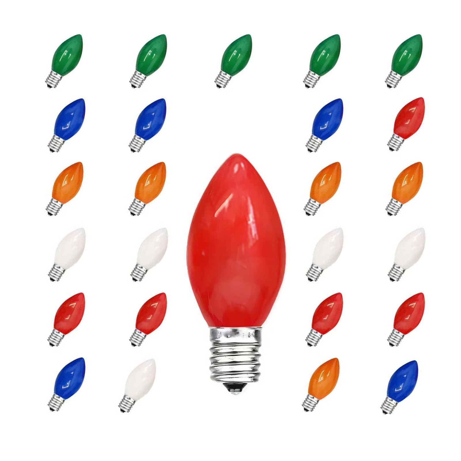 Chysuper C7 Led Replacement Bulbs  25 Pack Multicolor Christmas Light Bulbs For Outdoor String Lights  Patio Xmas Tree Holiday Party Wedding Prom Decor  E12 Candelabra Base