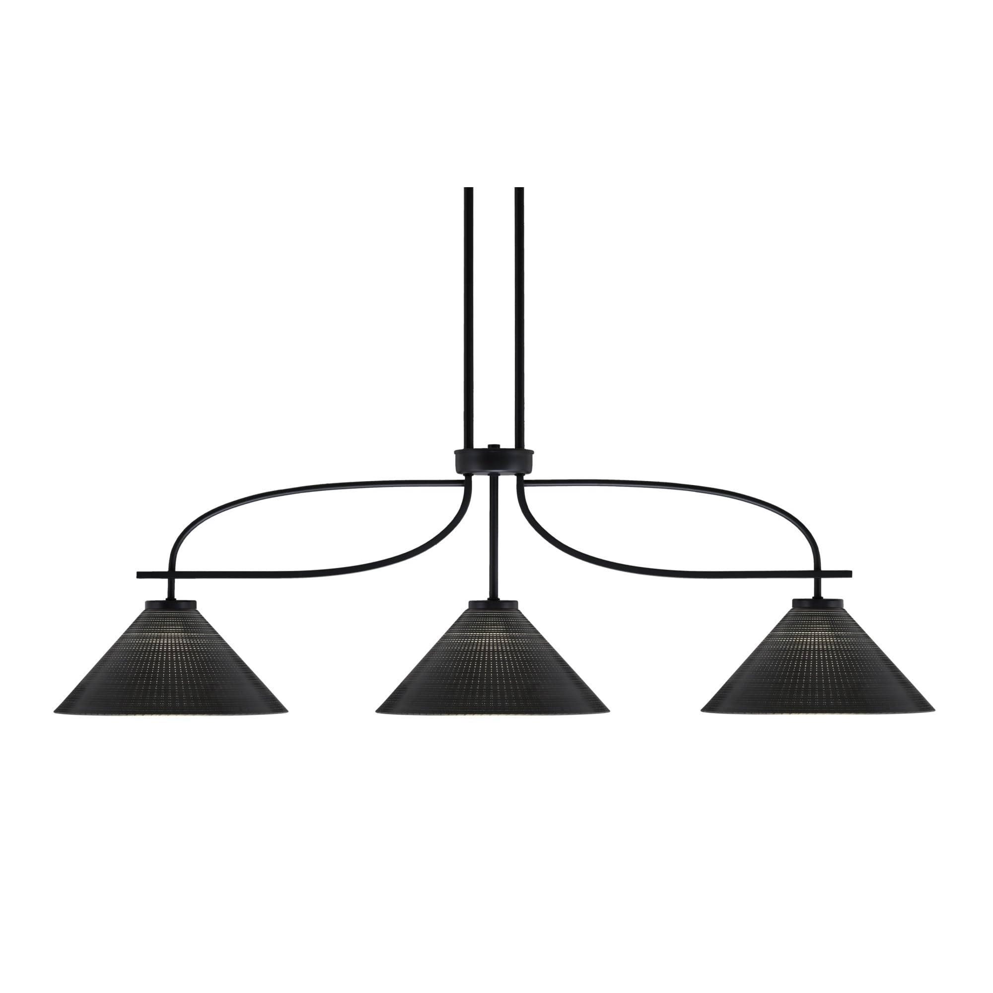 Cavella 3 Light Island Light Shown in Matte Black Finish with 12&quot; Black Matrix Glass