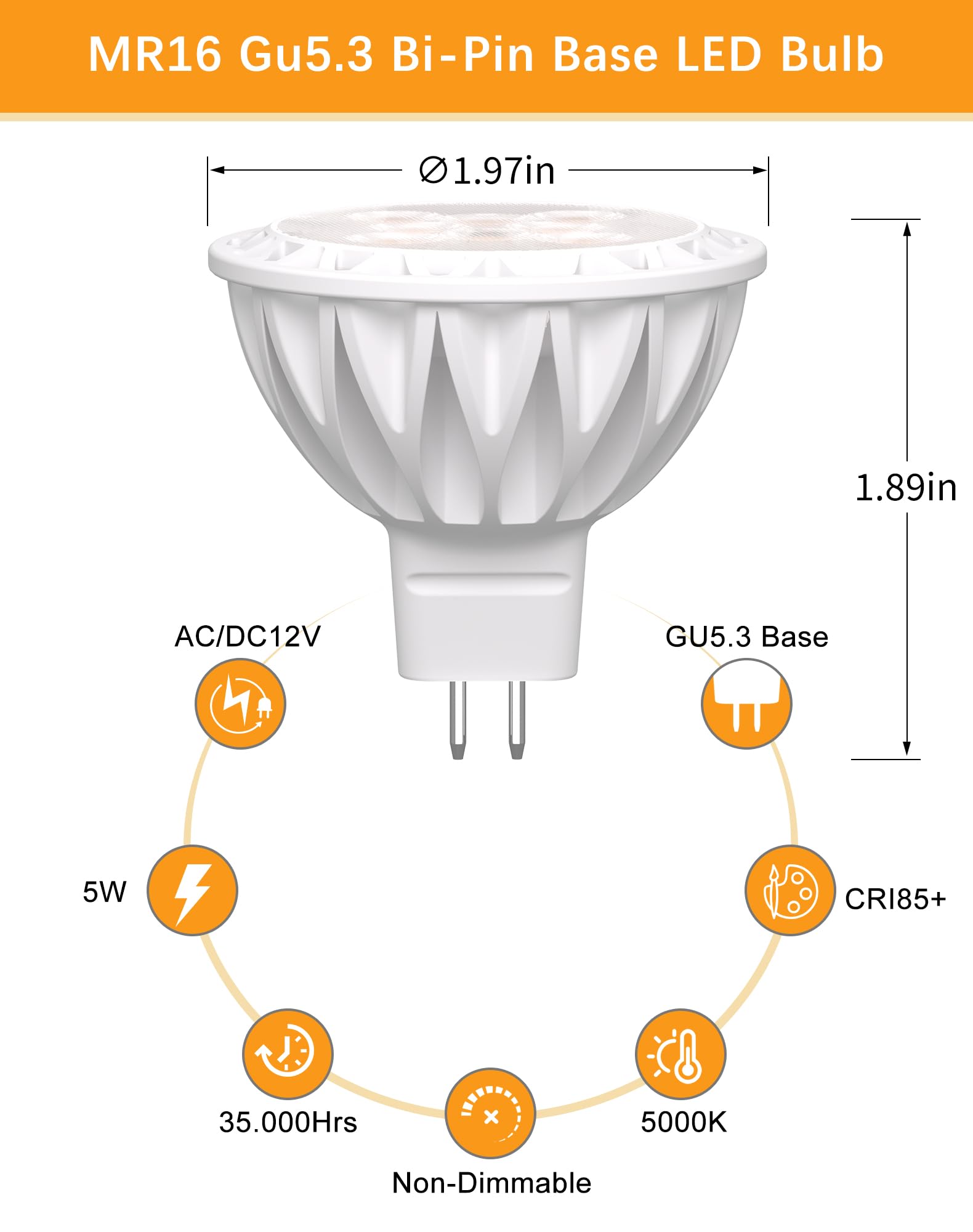 Gohdlamp Mr16 5000K Daylight Led Bulbs 6-Pack 5W 510Lm Gu5.3 Workshop & Garage Lighting Non-Dimmable 38?Beam Angle For Landscape  Recessed  Track Lighting