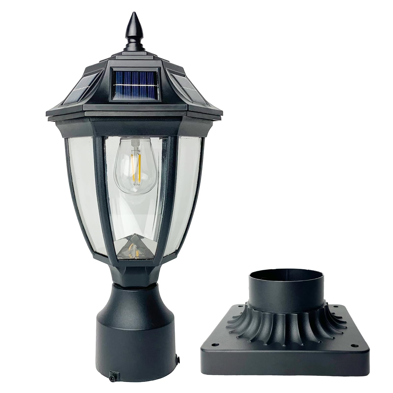 Jalarox Solar Post Lamp Lights, 3000K Dusk To Dawn Solar Post Light With Pier Mount Base, Outdoor Waterproof Solar Motion Sensor Lights For Garden Yard Landscape Pole Pillar, Jspl001