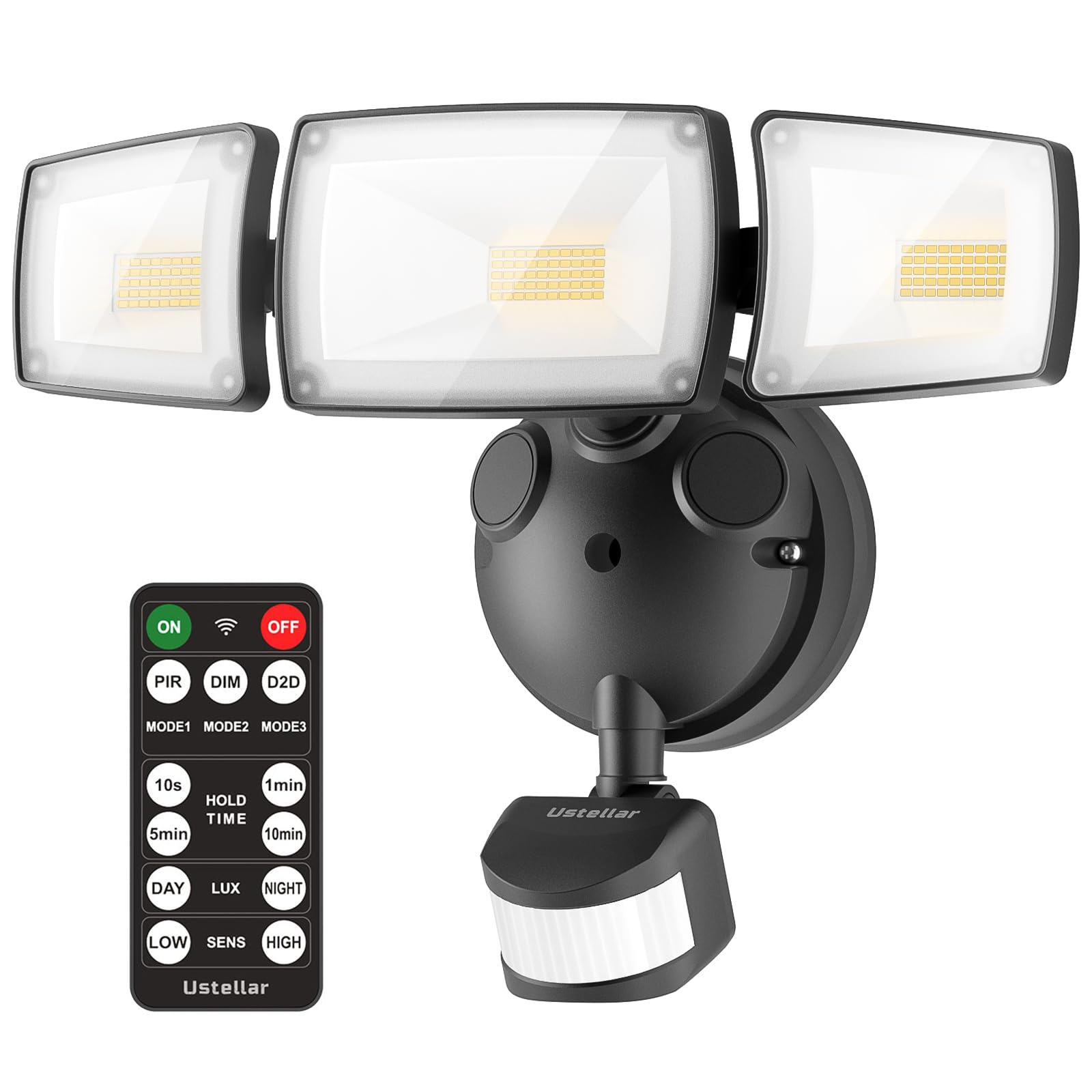 USTELLAR 55W LED Security Lights Motion Sensor Light Outdoor with Remote Control, Dusk to Dawn LED Flood Lights 5500LM 5000K, IP