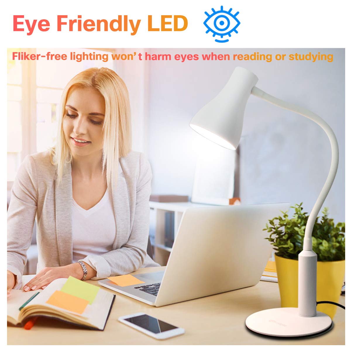 CeSunlight LED Desk Lamp, 10W, 3 Lighting Modes, 6 Brightness Levels, Remote Control, Flexible Gooseneck, White, Model: Remote_Desk_Lamp_
