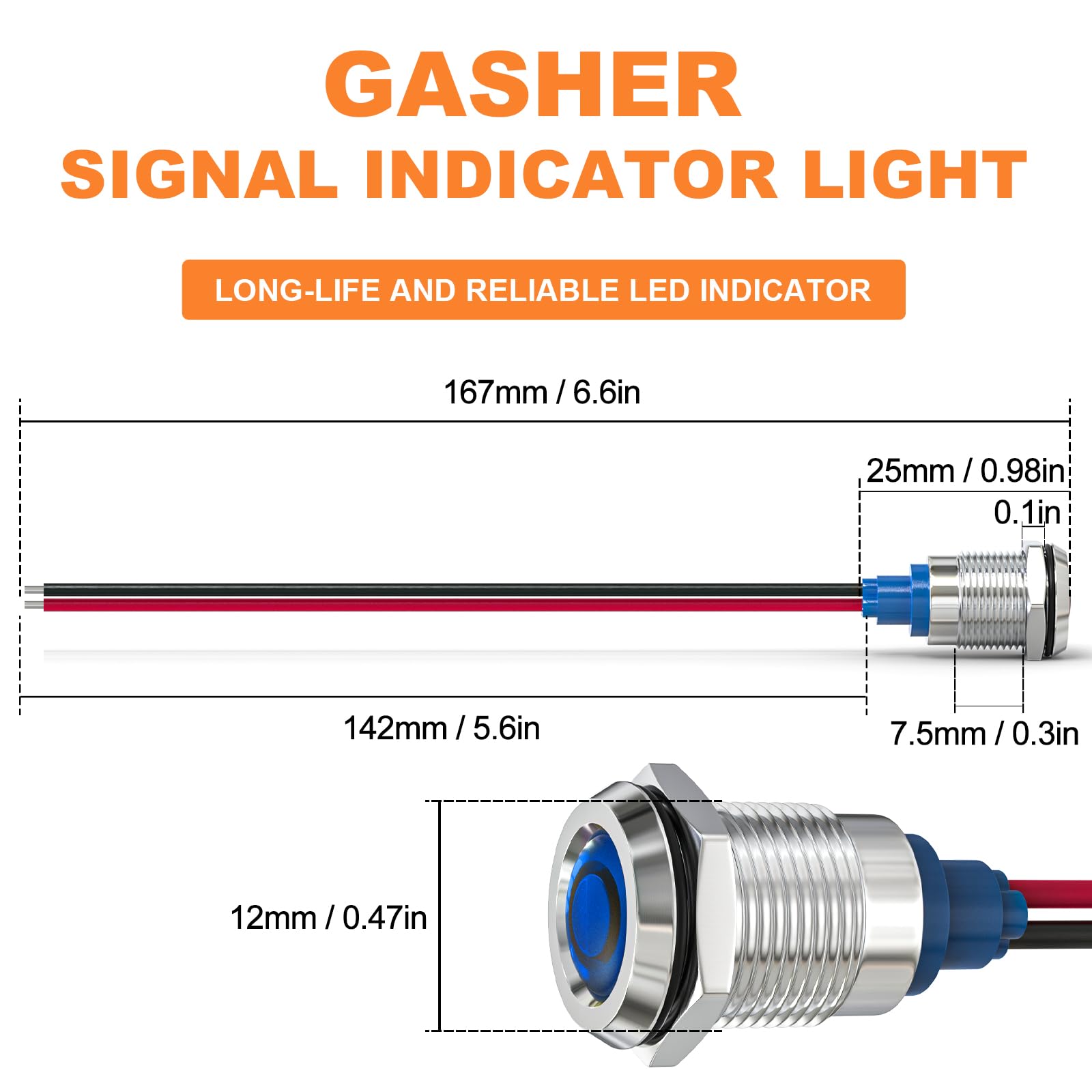 GASHER 12mm Energy Saving Indicator Light - 24V Brass, Green, 5 PCS, Model JQ-184