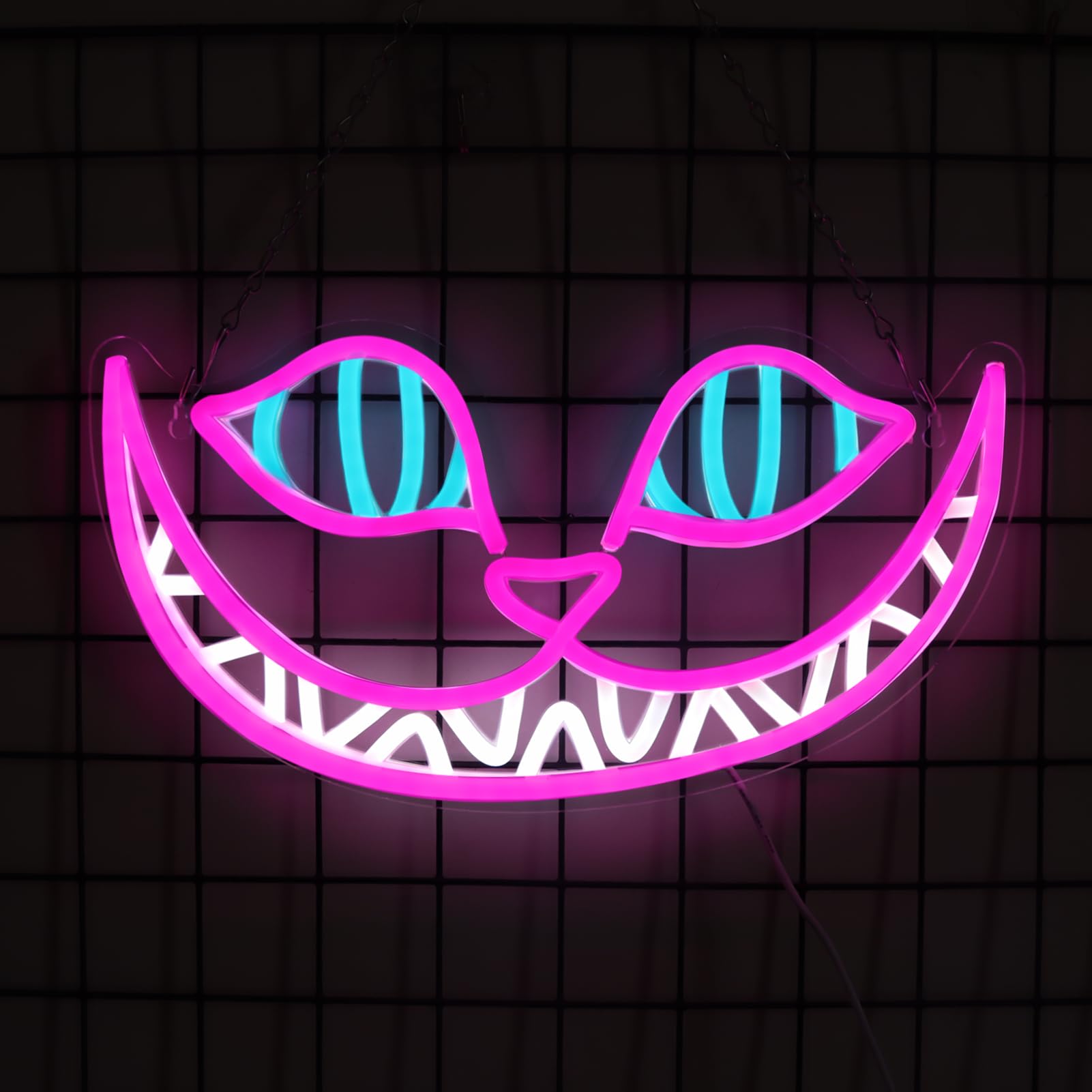 Tiabuy Neon Sign - Cheshire Cat LED Wall Art Decor, 17x9 inch, Pink Acrylic, Model TB-NS-C-05