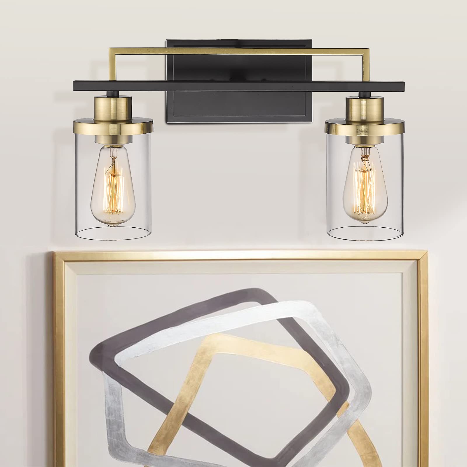 Emliviar 2-Light Gold Bathroom Vanity Light Fixture, Black & Gold With Clear Glass