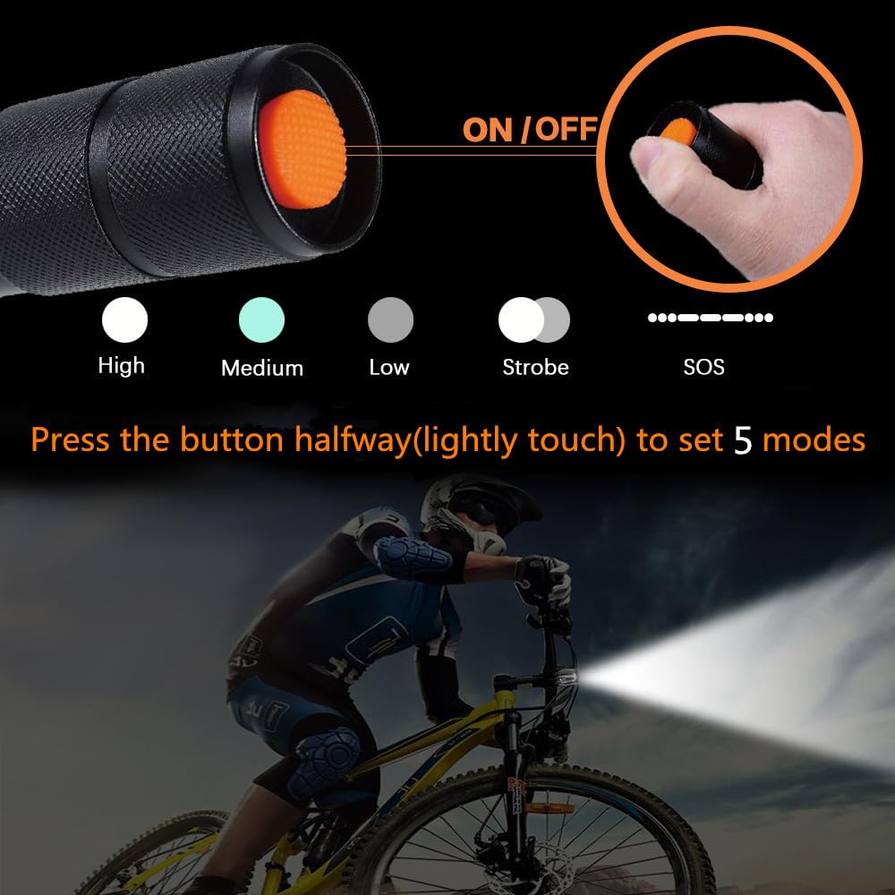 BESTSUN LED Flashlight 2 Pack - High Lumens, Waterproof, Pocket Size, Aluminum, Black, Zoomable Tactical Light for Camping and Outdoor Use
