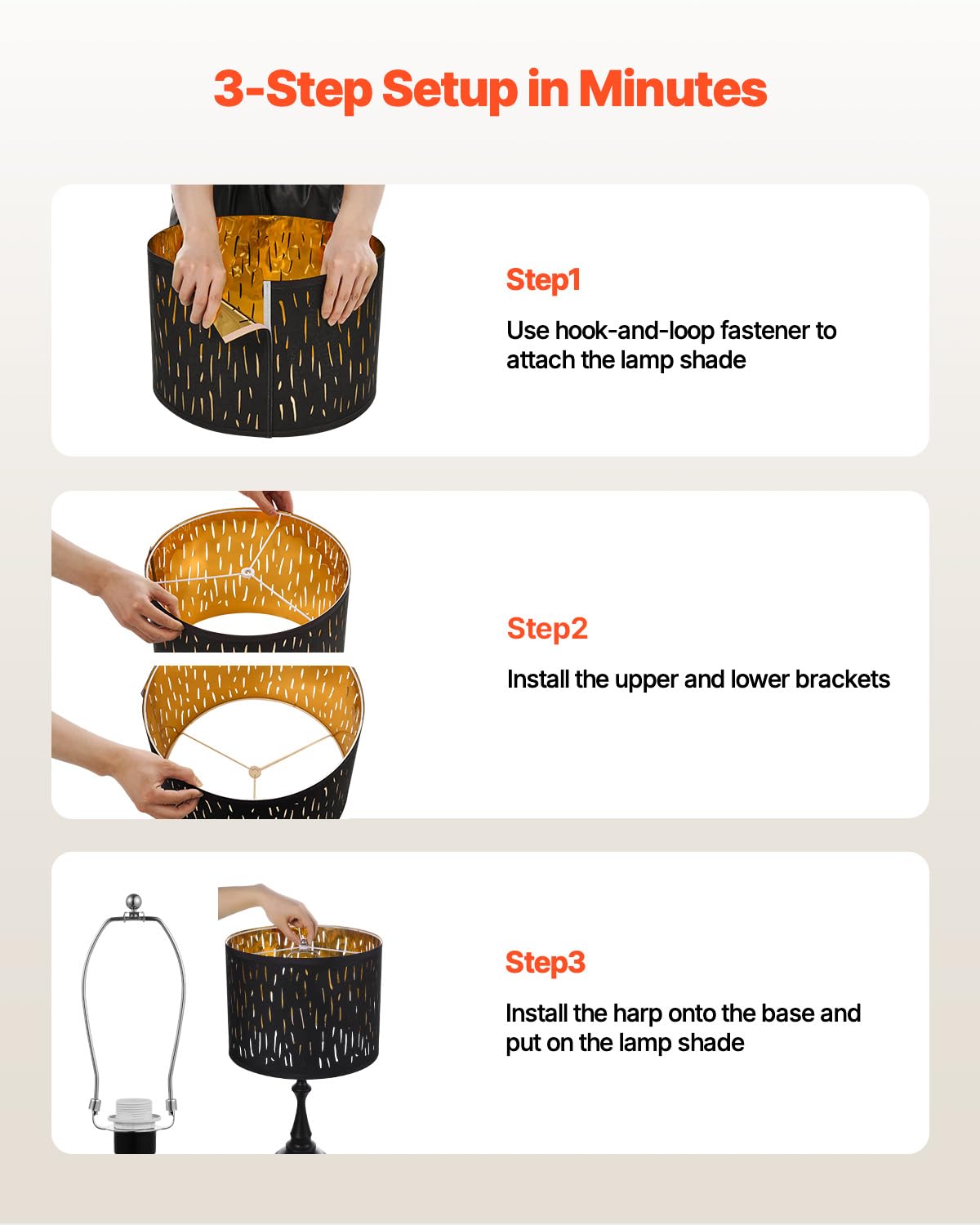 VEVOR Drum Lamp Shade Set, 13inx13inx10in, Black Hollow-Carved Design, TC Fabric + PET, Model heiseliuxingloukong 330*250H,