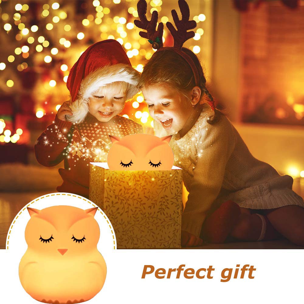 Glinrui Owl Night Light Baby Light Bedside Lamp Child, Silicone Nursery Lamp For Breastfeeding Bedroom Mood Lights, Eye Caring, Adjustable Brightness & Color, Time Setting, Holiday Gifts - Medium