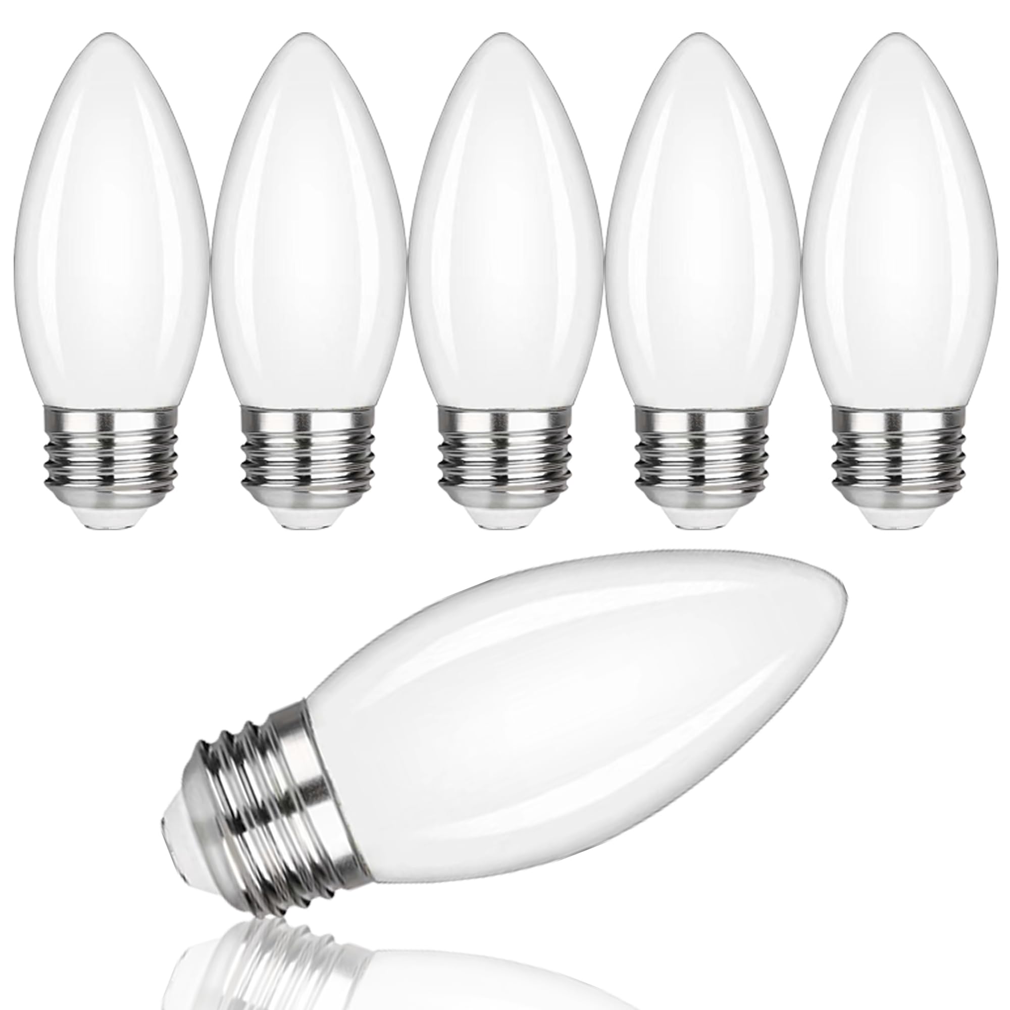 FUTIME 6Pack B11 E26 LED Candelabra Bulbs, 5W Equal 40 watt Edison Light Bulbs, Daylight White 5000K Dimmable Candle Bulb for Ch