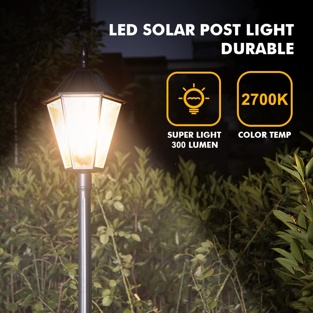 LUTEC LED Post Solar Light - Vintage Aluminium & Glass Outdoor Street Light for Lawn, Patio, Yard - Model 12513LE4-SL