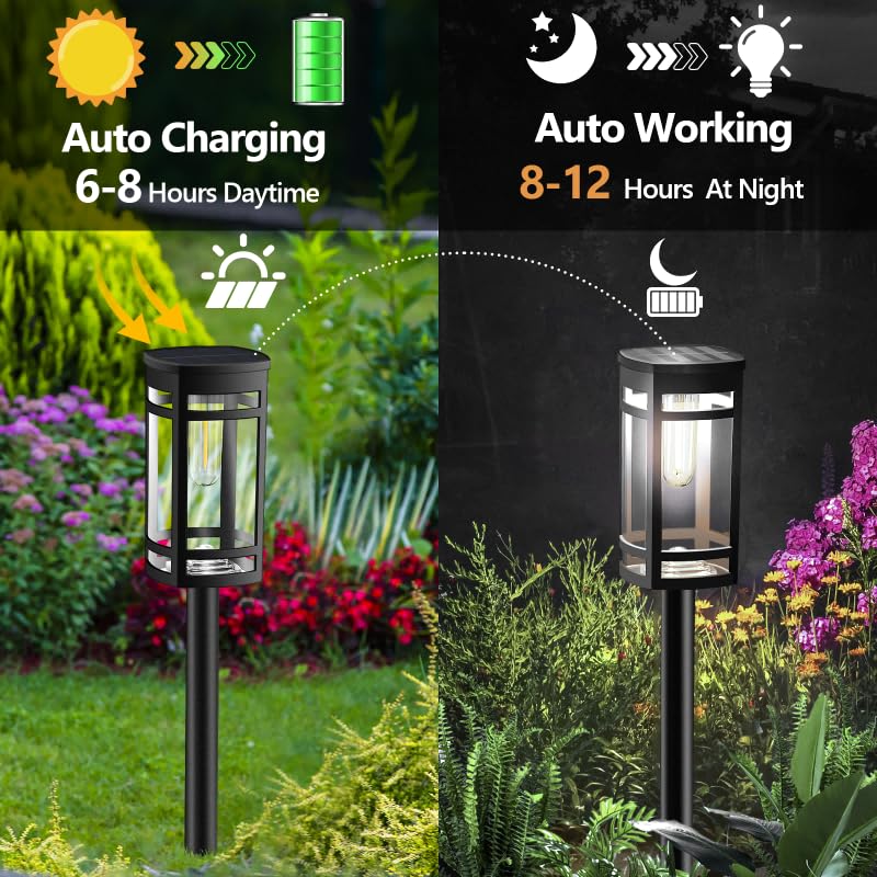 EXCMARK Solar Lights 8 Pack Outdoor Waterproof Garden Pathway Lighting, Cool White, Plastic, Model HR24WH08, Black