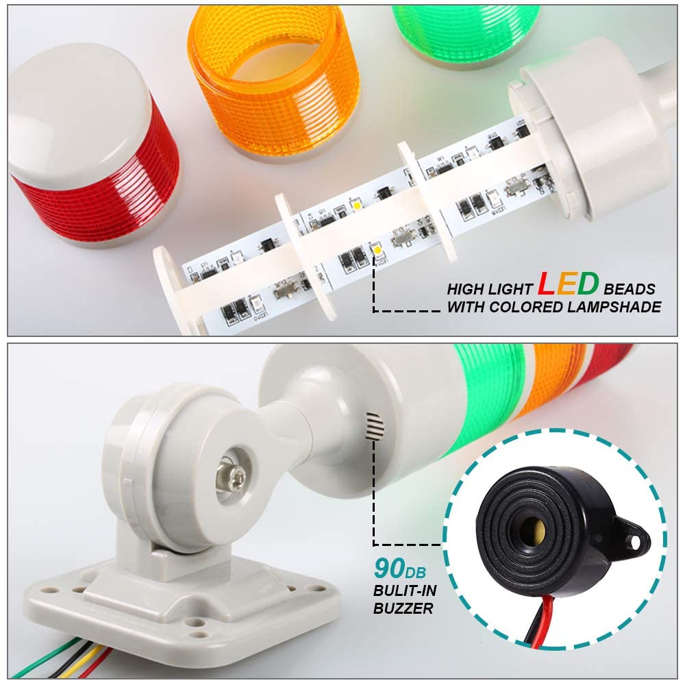 LUBAN Led Signal Tower Stack Lights, Industrial Warning Column Lamp, Andon With Rotatable Base, Steady/Flashing Switchable, 12V