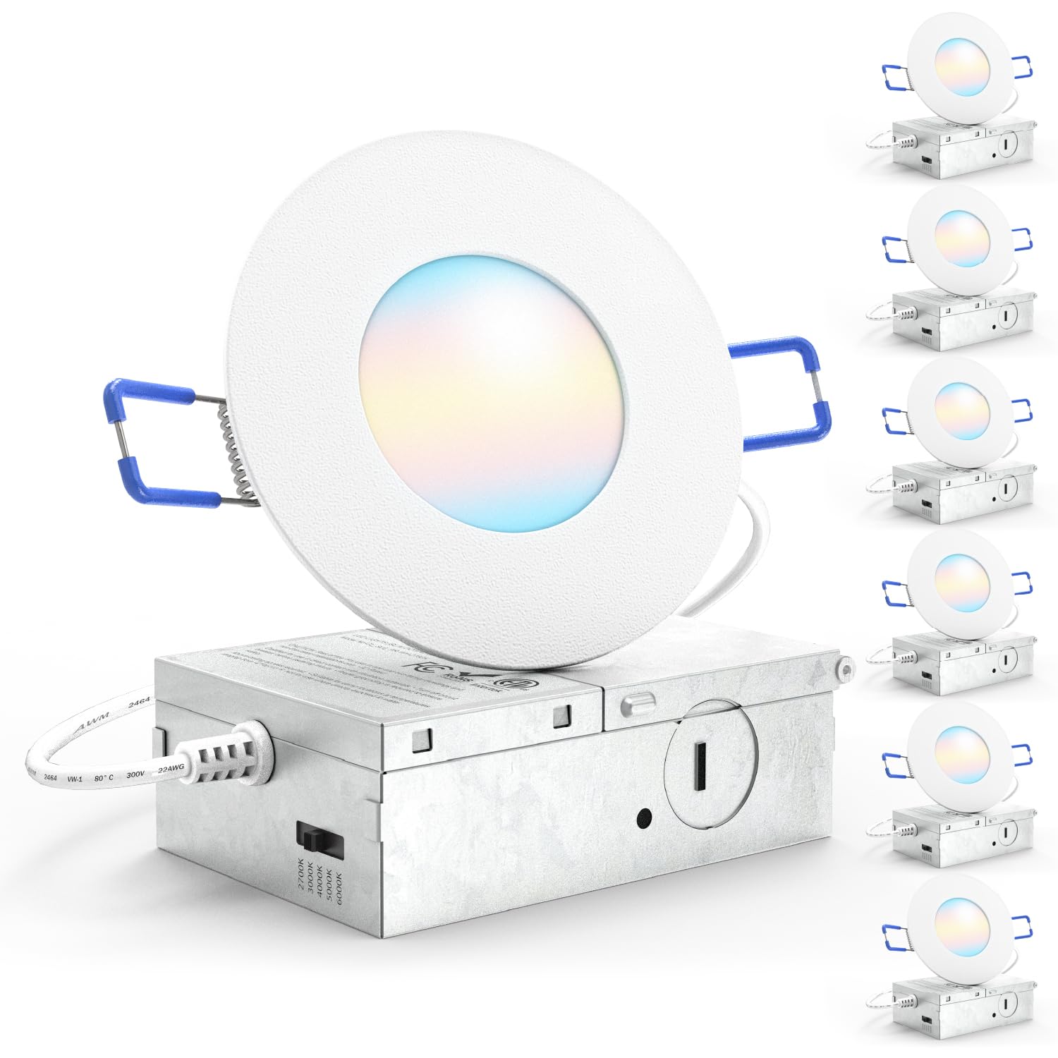 Sunco 6 Pack 7 Inch Ultra Thin LED Recessed Ceiling Lights Slim, Selectable CCT 2700K/3000K/4000K/5000K/6000K, 13W, Dimmable, Wa
