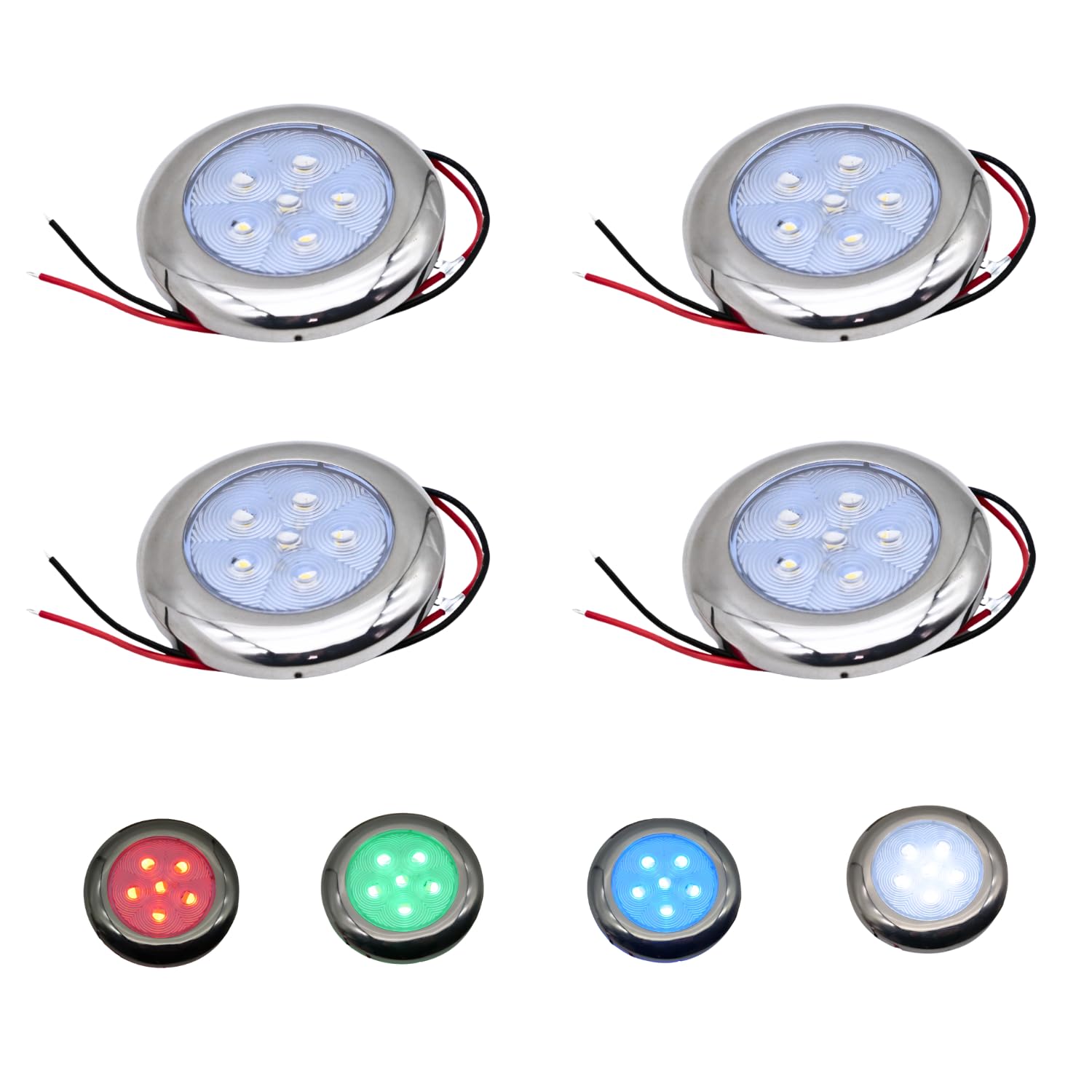 Vcanuplms Marine Boat Courtesy Lights  3 Inch RGBW LED Cabin Light  IP67 Waterproof Stainless Steel Interior Exterior Deck Dome Lamp for Fishing Pontoon Bass Sailboat 12V (4 Pcs)