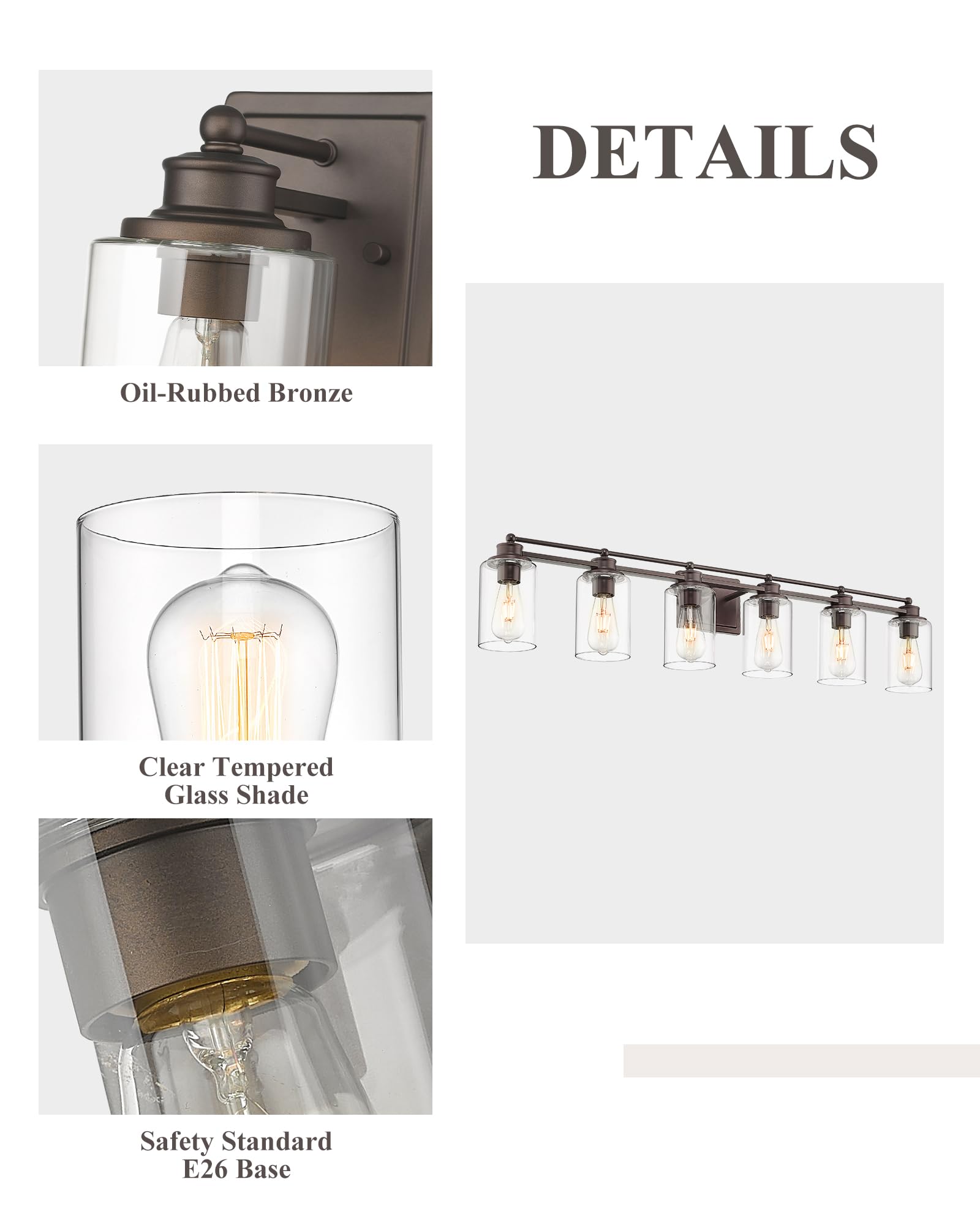 Hwh Bathroom Lighting Fixtures Over Mirror 6 Light Oil-Rubbed Bronze Wall Vanity Lights With Clear Glass Shade  5Hlt63B-6W Orb