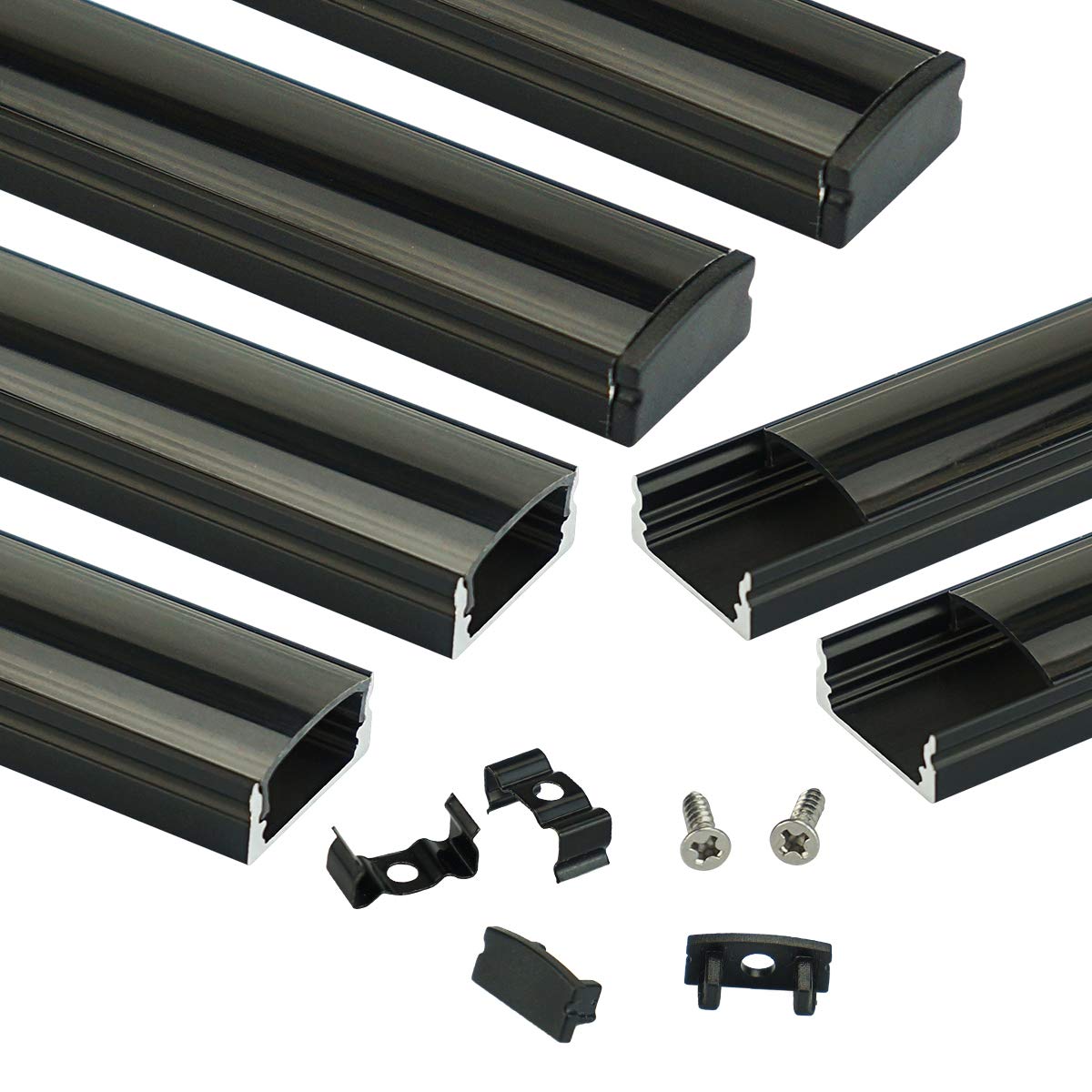 Muzata LED Channel U Shape 3.3FT/1M Black Aluminum with Smoky Black Cover, 6Pack, Model U1SW