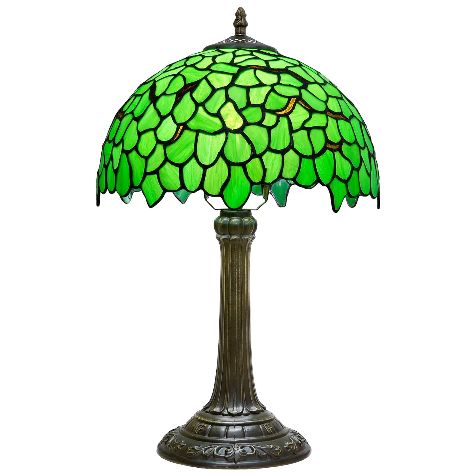 wecrejoni Tiffany Lamp Stained Glass Table Lamp 12X12X18 Inches Green Leaf Style Desk Reading Light Decor Beside Bedroom Living 