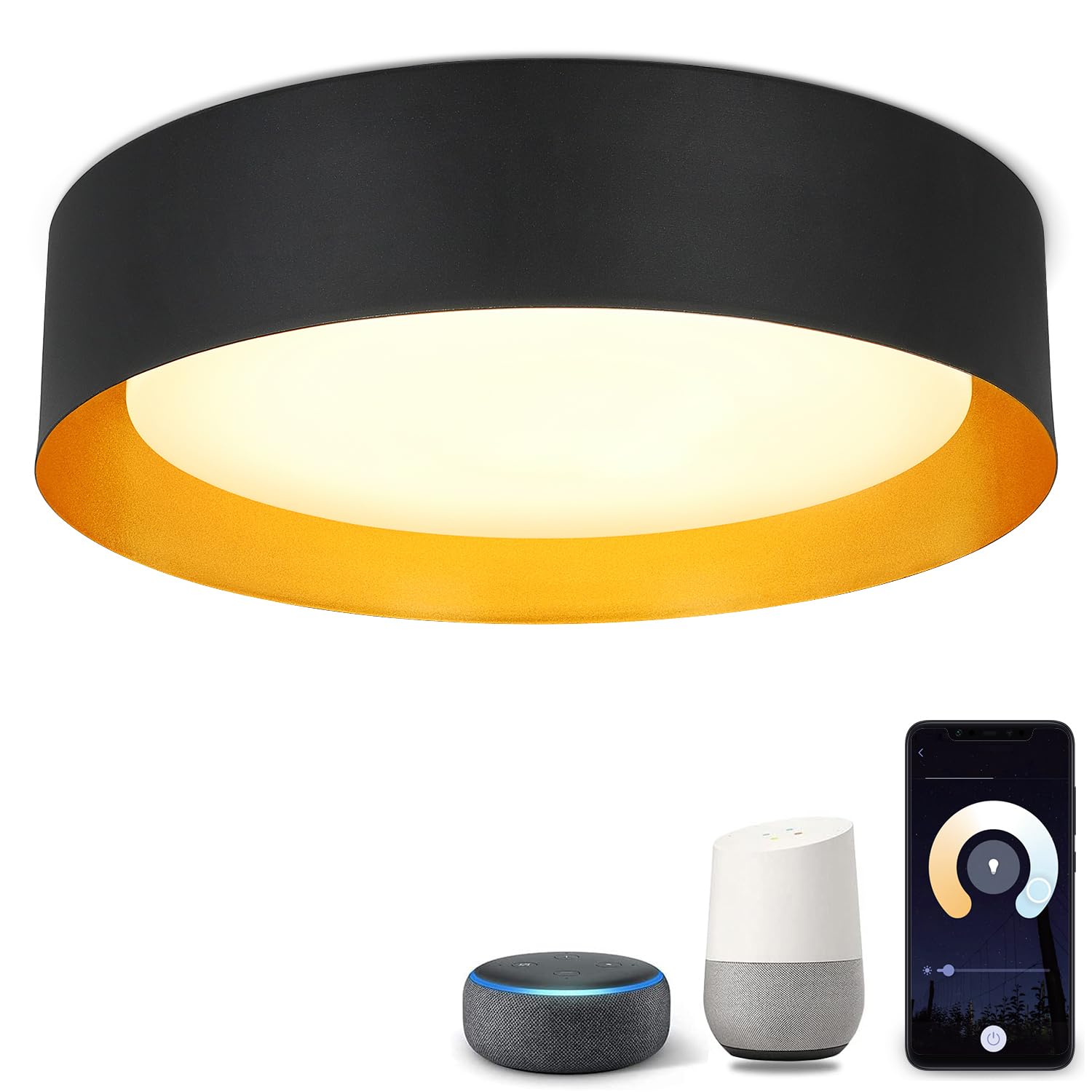 Depuley 30W Smart WiFi LED Flush Mount Ceiling Light, APP Remote Control with Alexa, Google Smart Home Lighting, 15in Modern Dim