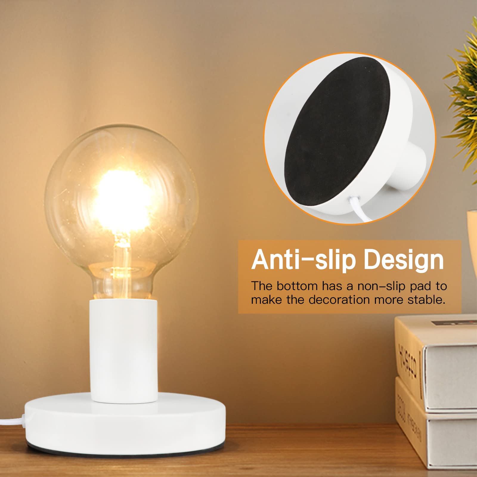 Helunsi E26 E27 Industrial Table Lamp Base, White Metal Mini Desk Lamp With 5.8Ft Cord