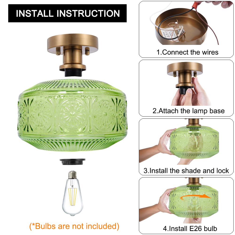 Semi Flush Mount Ceiling Light, Vintage Small Ceiling Light Fixture, Thickened Glass Hallway Light Fixture, Brass Kitchen Ceilin