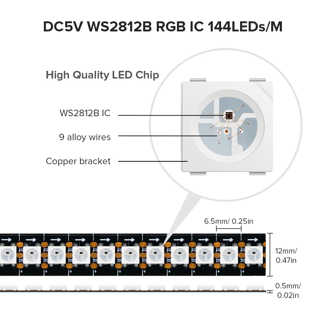 Sezo Ws2812B Led Strip Light 3.3Ft/1M 144Leds/M Individually Addressable Programmable 5050Smd Digital Rgb Alloy Wires Flexible D
