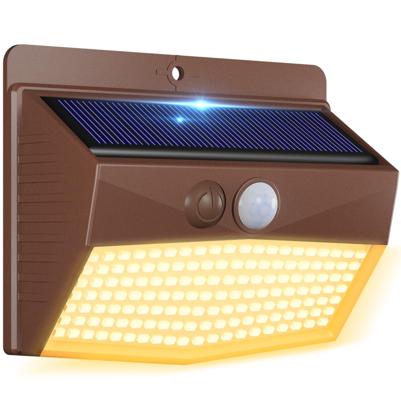 Peasur 1 Pack Solar Motion Lights Outdoor  Solar Security Light with 3 Modes  IP65 Waterproof Flood Lights Outside for Camping Garden Patio Garage Backyard  Brown Warm