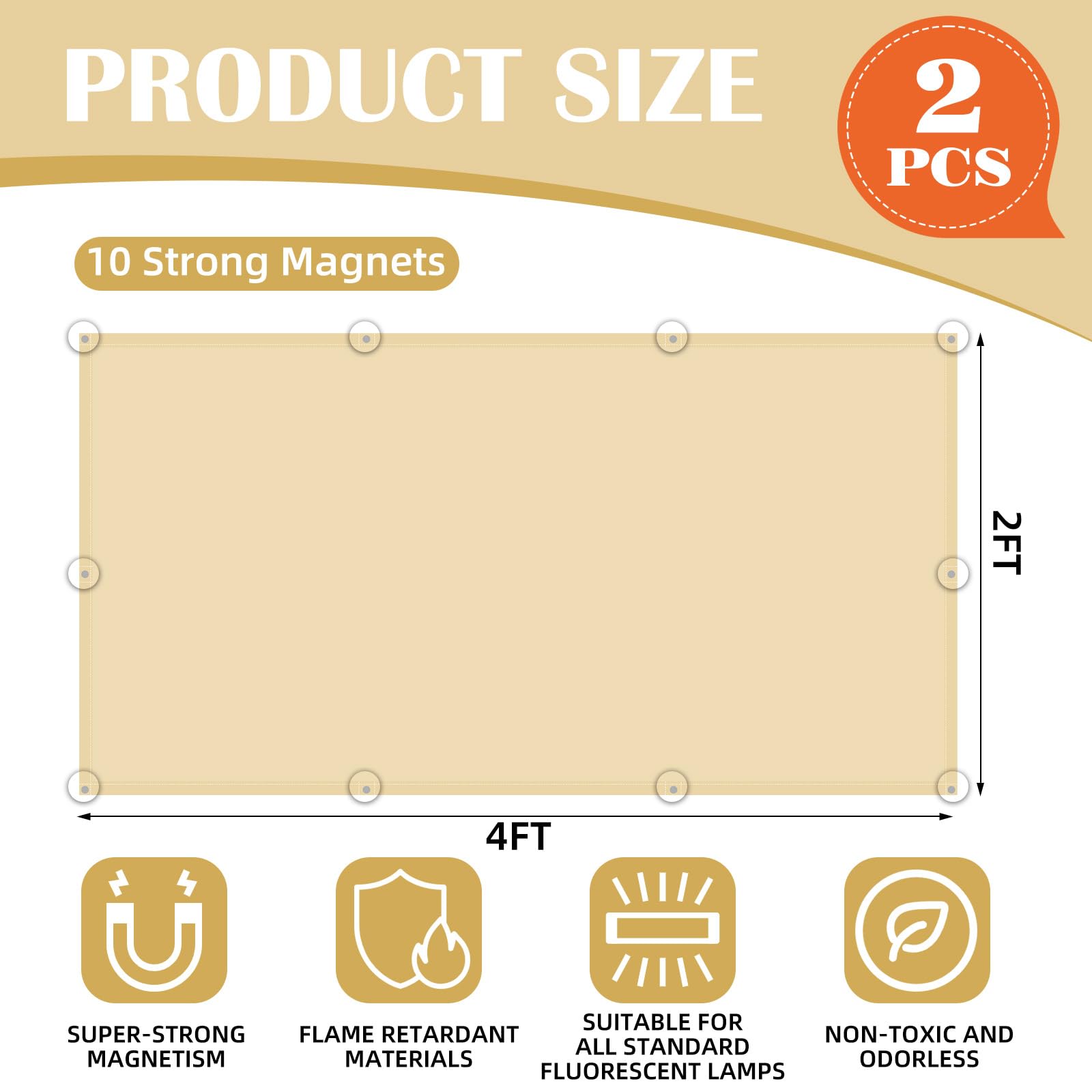 ANGSYLTH Fluorescent Light Covers, Warm Yellow, 4x2 Feet, 2 Pack, Flame Retardant Fabric, Model: fluorescent light covers-8