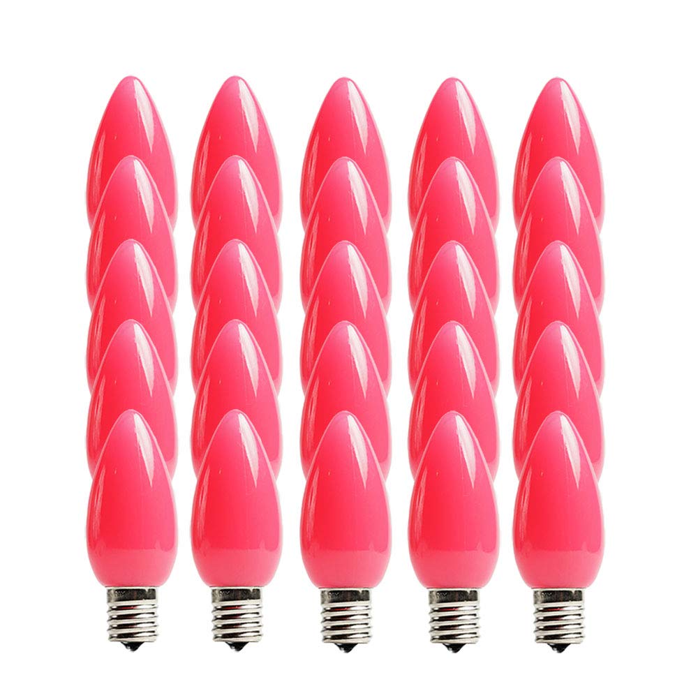 EZLS C9 Pink Opaque SMD LED Bulbs - Box of 25 Smooth Pink Retro C9 Replacement Bulbs