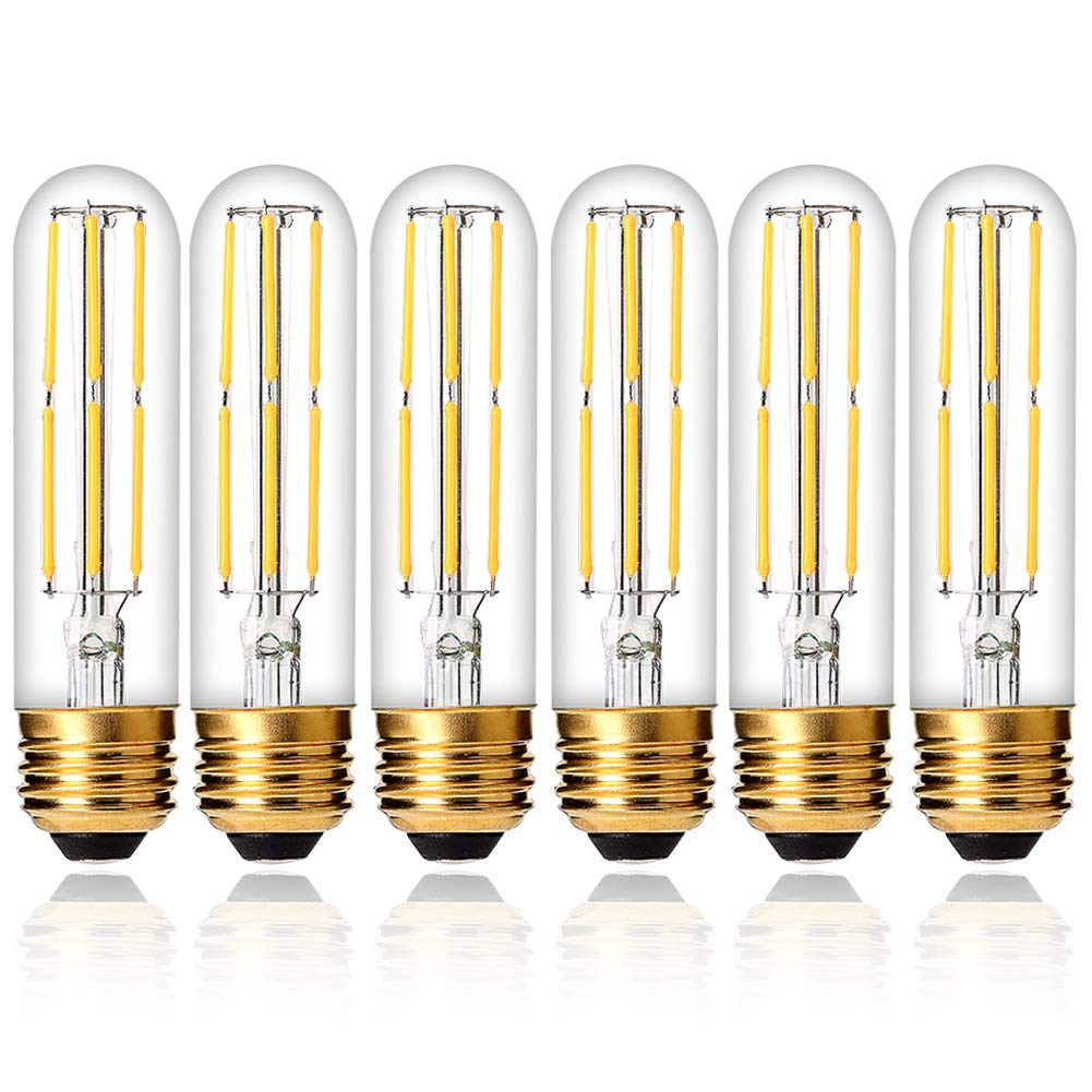 Yfxrlight Dimmable T10 Edison Led Tubular Bulb 4000K Daylight White,6W Vintage Led Filament Bulb 60W Equivalent, E26 Base Lamp B