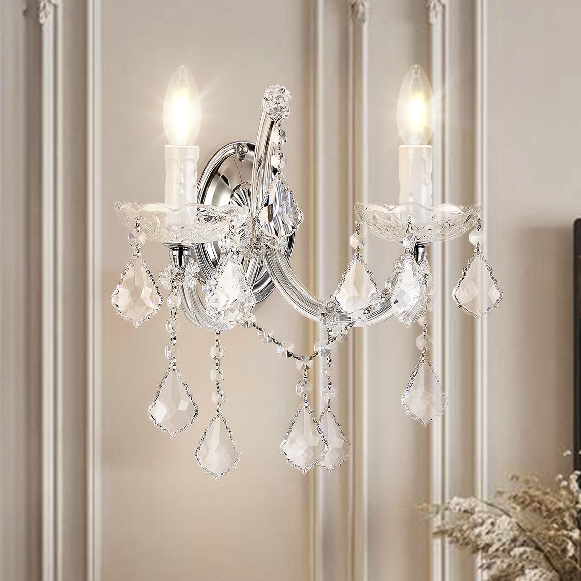 Tmafon Crystal Wall Lights, Modern Sconces - Brilliant 2 Light Maria Theresa Wall Lamp Light Fixtures, Wall Mounted Lamp For Bed
