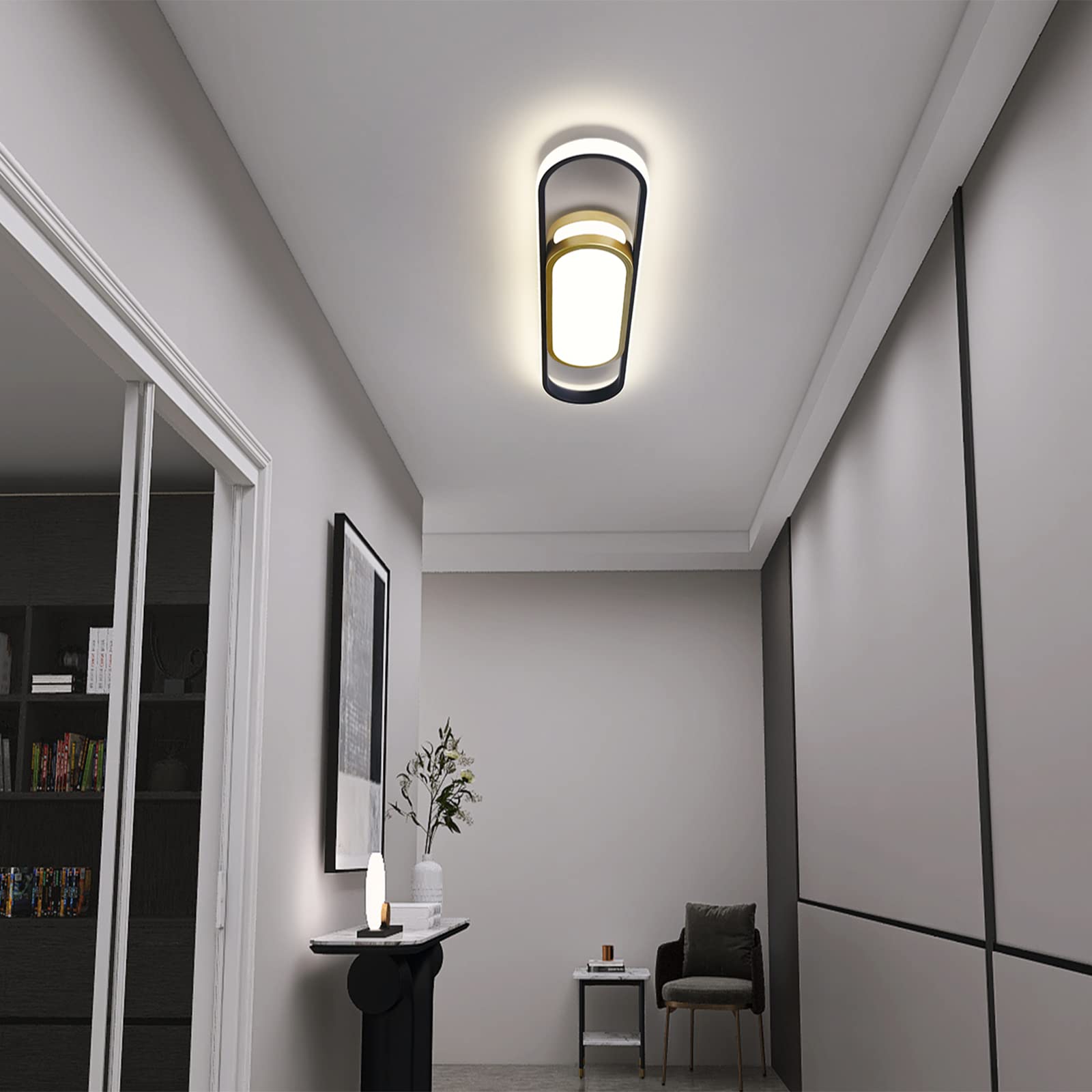 Tioolo Modern LED Flush Mount Ceiling Light, Dimmable 40W, Acrylic, White+Gold, Remote Control, 2.3ft, for Living Room/Kitchen/Bedroom