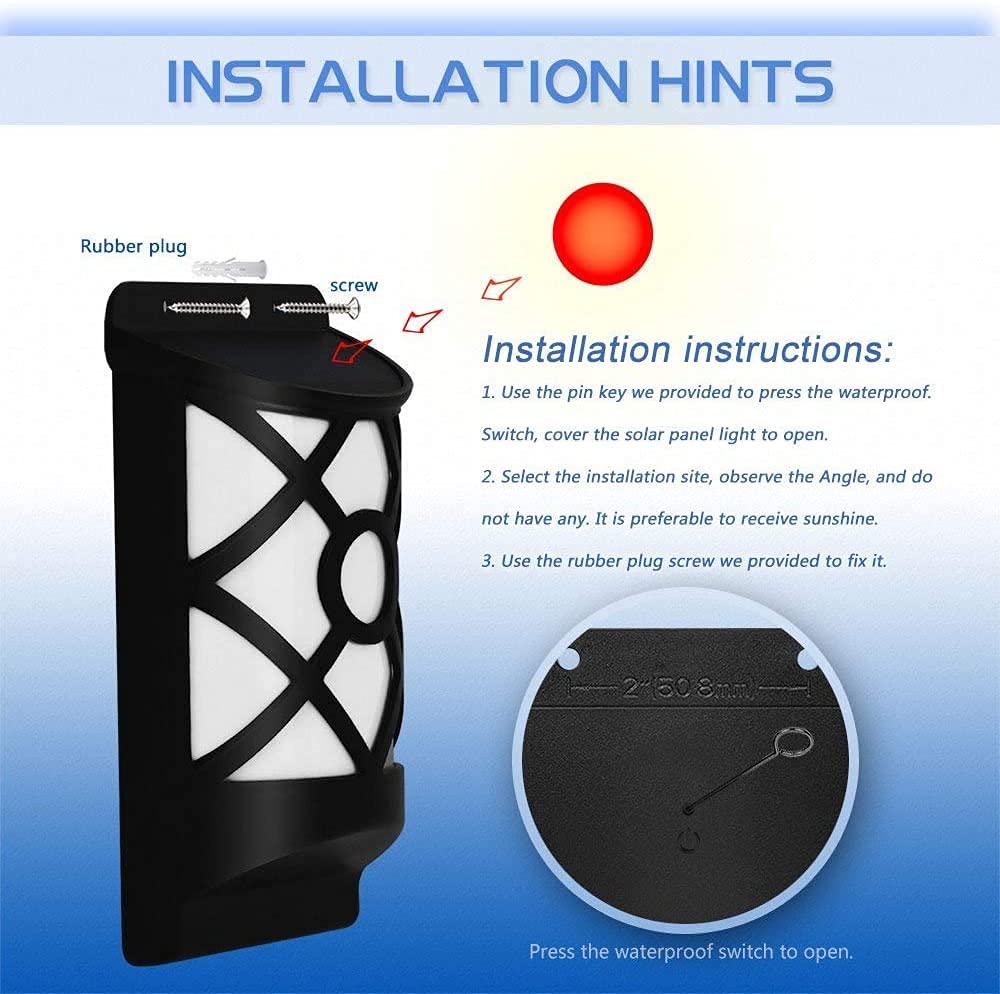 Aityvert Solar Flame Lights Outdoor, Waterproof Flickering 66 LED, 8 Pack, Wall Mounted Night Lights for Patio and Driveway