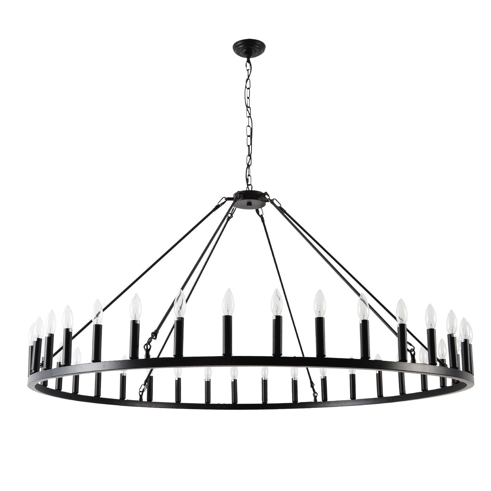 Wogon Weel 36-Light Wagon Wheel Chandelier, 60-Inch Rustic Pendant Lighting For High Ceilings