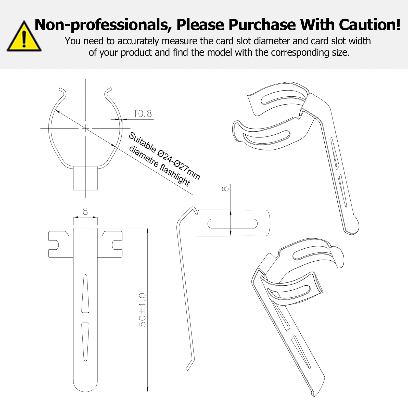 Lightfe B128 Flashlight Clip For 24-27Mm Diameter, 8-8.4Mm Slot Width - Stainless Steel, Multi-Use Clip