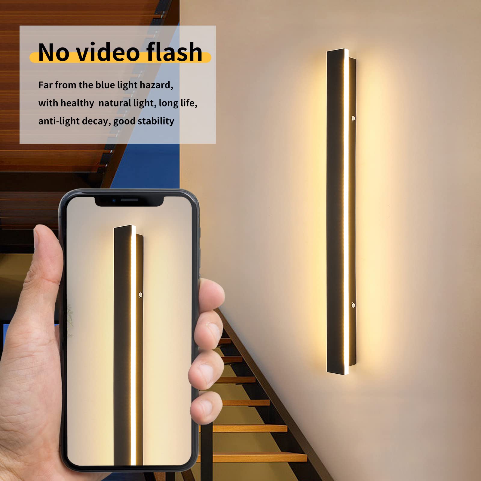 Modern Outdoor Long Led Porch Lights, 31 W Tricolor Light 3000K/4500K/6000K Wall Mounted Simple Long Strip Acrylic Wall Light, 3