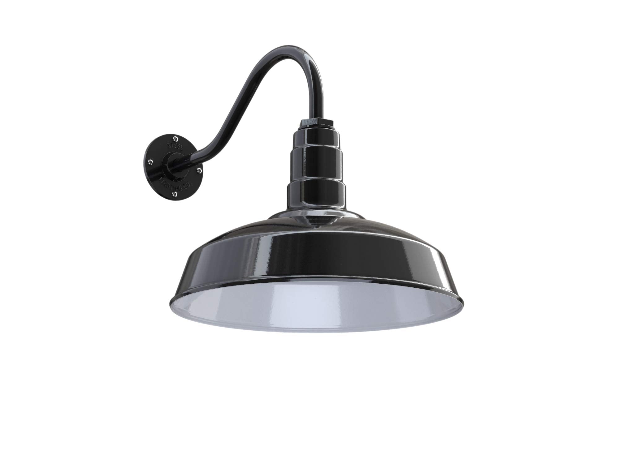 Steel Lighting Co. Gardena Barn Light - 16 Gooseneck Outdoor Wall Mount - Black Steel With White Interior